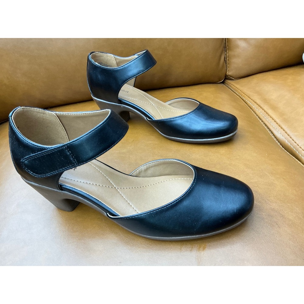 Easy Spirit Casity3-J Pump Womens 7.5 Black Ankle Strap Block Heel